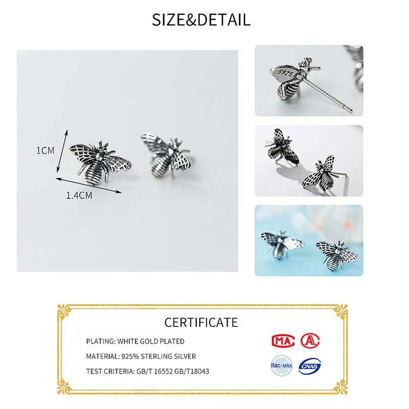 INZATT orecchini a bottone a forma di ape in argento Sterling tailandese Vintage 925 per la festa di compleanno delle donne prevenire l'allergia regalo di gioielleria raffinata