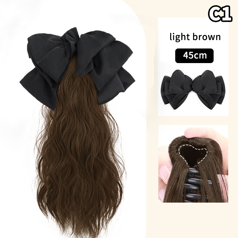 Extensions capillaires synthétiques longues et bouclées pour femmes, postiche avec nœud, pince à cheveux naturelle, postiche moelleuse: Rose