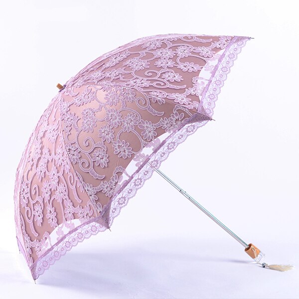 Paraguas de encaje bordado para mujer, sombrilla de verano para niñas, sombrillas para sol y lluvia, sombrilla portátil para mujer: purple