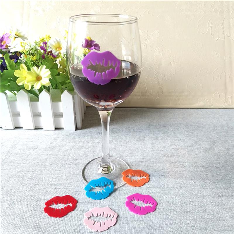 6 teile/satz Wein Glas Marker Kreative Lippe Silikon Wein Glas Marker Wein Glas Schild Bar Zubehör Werkzeug Partei Liefert