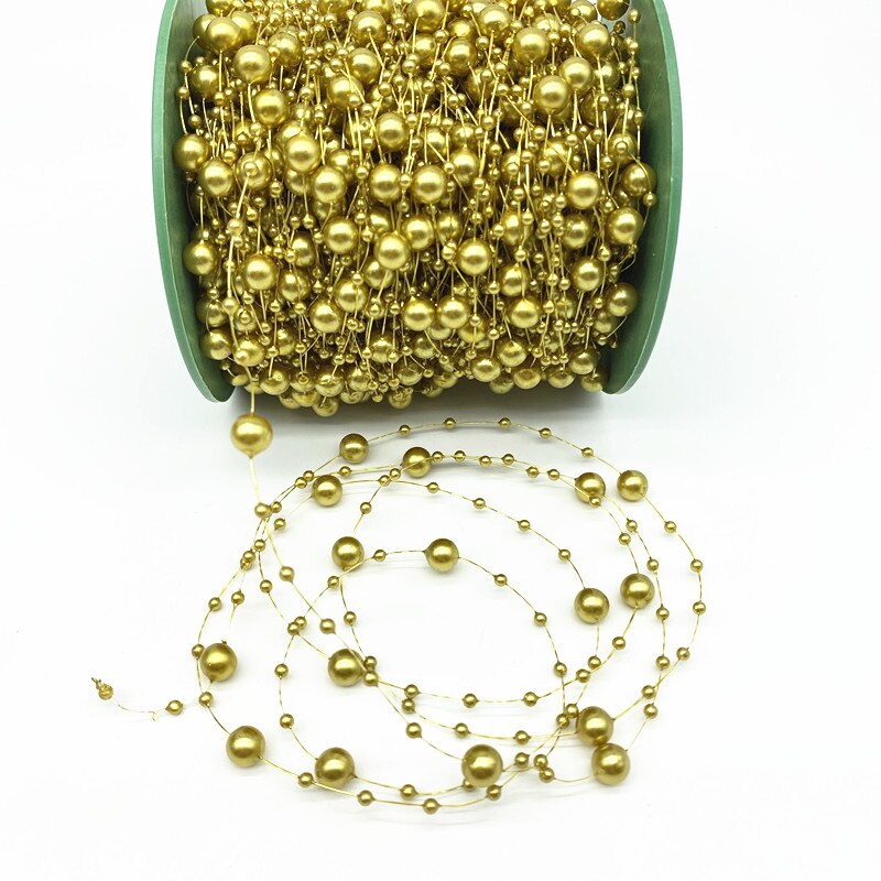 2 jardy 8 + 3mm świąteczne dekoracje żyłka sztuczne perły girlanda w formie łańcucha korali kwiaty wesele dekoracja: Dark Gold