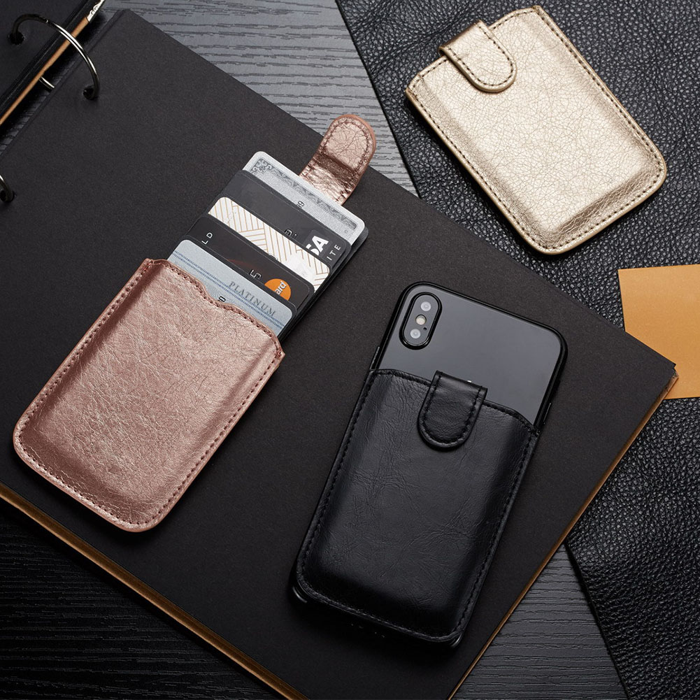 Unisex pose bærbar stick-on pu læder multifunktionel klæbende tegnebog opbevaring indkøbspose kortholder telefon tilbage