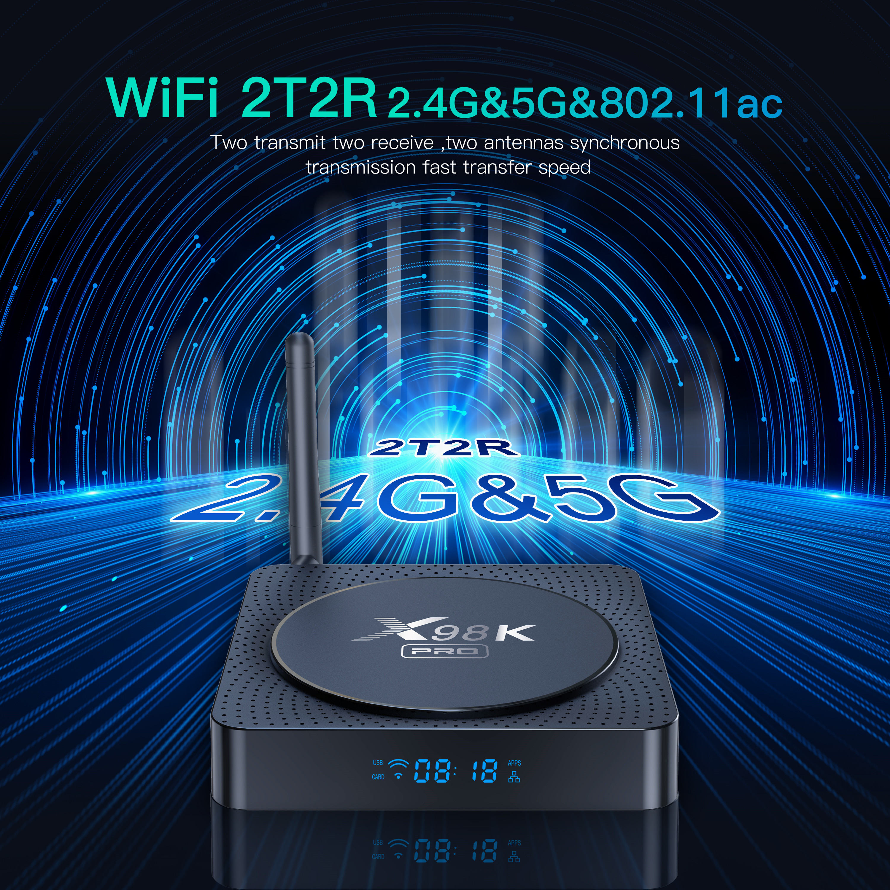 X98K Pro TV Box Android 11.0 Rockchip RK3566 4GB 32GB BT Decodificação Antena Externa Dual Wifi 1000M LAN 4K 8K Media Player