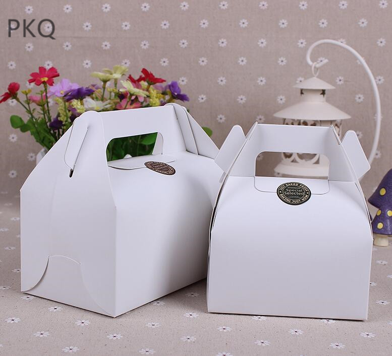 20 piezas al por mayor Kraft caja de papel para pasteles con mango marrón caja de la Magdalena de la boda de cajas de cartón para tortas blanco Mousse de caja de embalaje