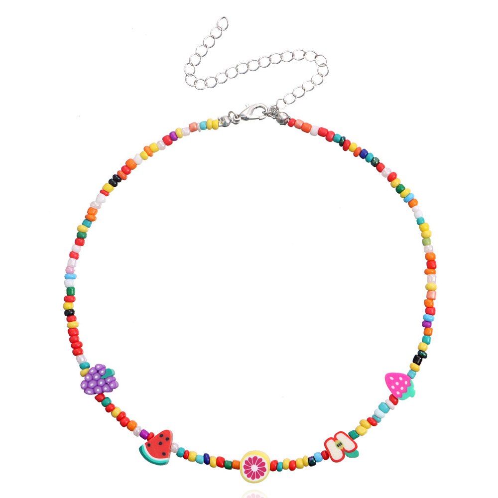 Colliers d'été en perles de fruits multicolores, faits à la main, ethniques, pastèque, ras du cou pour femmes, mignon Kawaii: 04