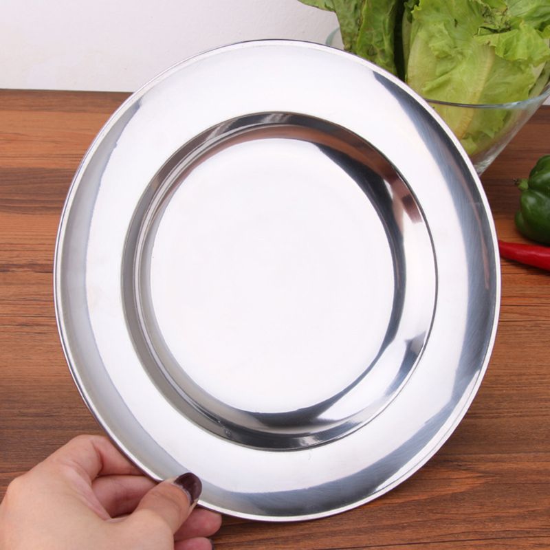 Acier inoxydable rond assiette plat plat récipient alimentaire en plein air Camping pique-nique vaisselle 16-24cm