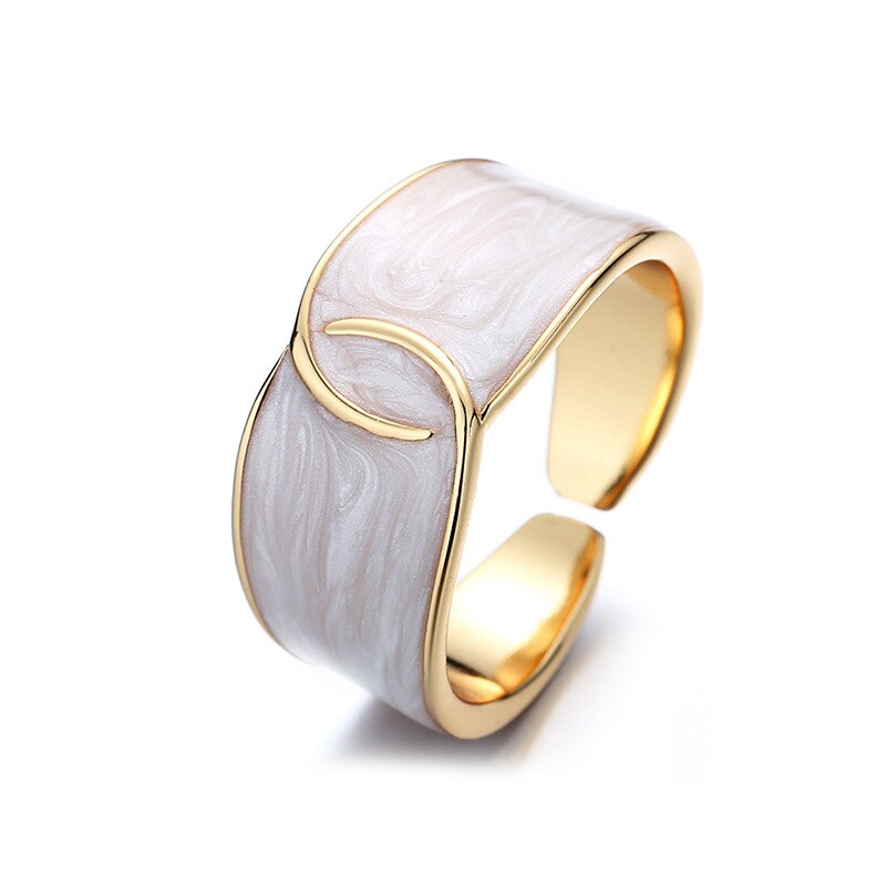 Anello regolabile aperto a croce con smalto bianco a faccia larga europea per donna Ins anello da dito geometrico di dimensioni libere gioielli da sposa per feste