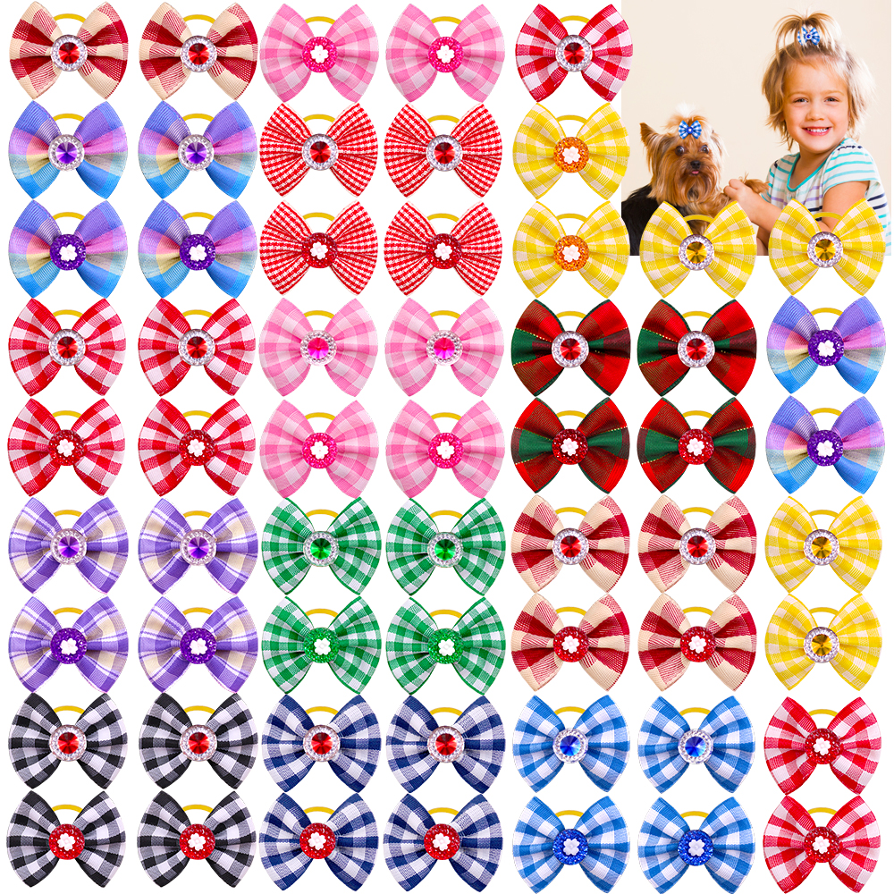 Mini lazos para el pelo hechos a mano para perro, accesorios de aseo bonitos, pinzas para el pelo de gato Kawaii, bandas de goma para el pelo diario para perro, proveedor de mascotas, 50 Uds.