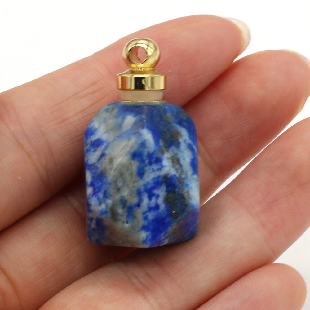 Natural Gem Stone Faceted Perfume Bottle Pendant Quartz Agates Essential Oil Diffuser Charms for Jewelry Making Necklace 25x37mm: Sodalite