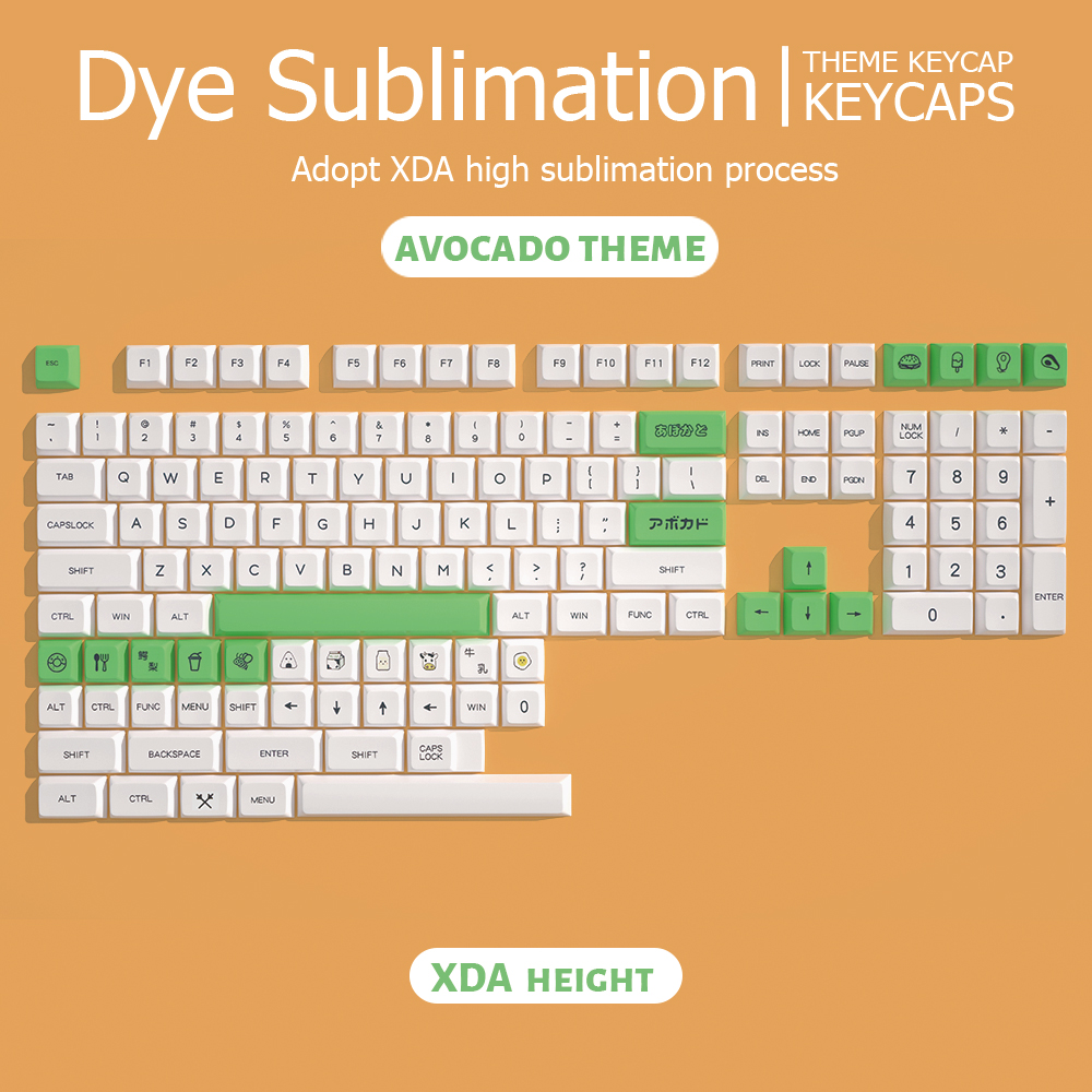 138 Keys XDA DYE SUB Keycaps PBT Keycaps Green and White Theme Japanese English For Cherry Mechanical Keyboard mx Switch xda