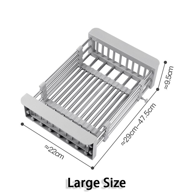 Égouttoir à vaisselle réglable en acier inoxydable, grand évier de cuisine, égouttoir à Fruits et légumes: Large Size Grey