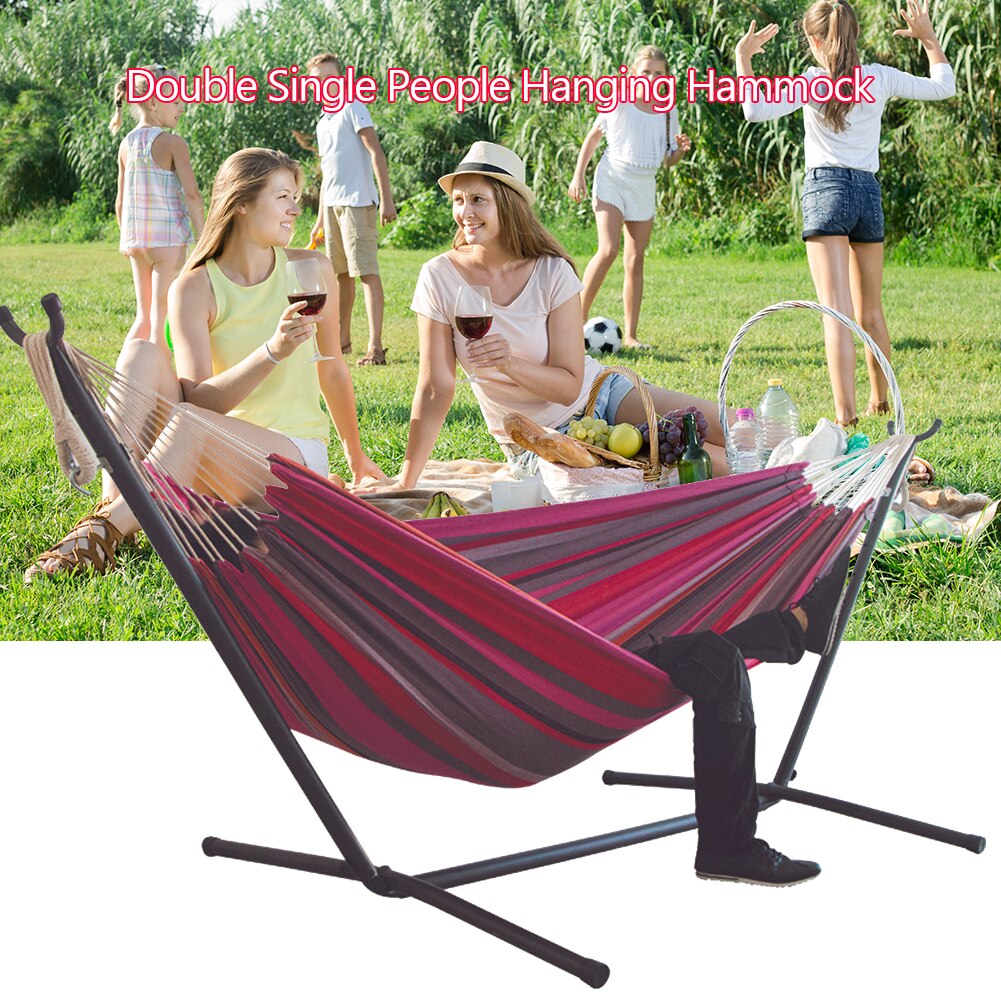 Portable Canvas Hammock Outdoor Garden Sports Swing Home Travel Leisure Camping Stripe Hammock Double Single People Hanging Bed