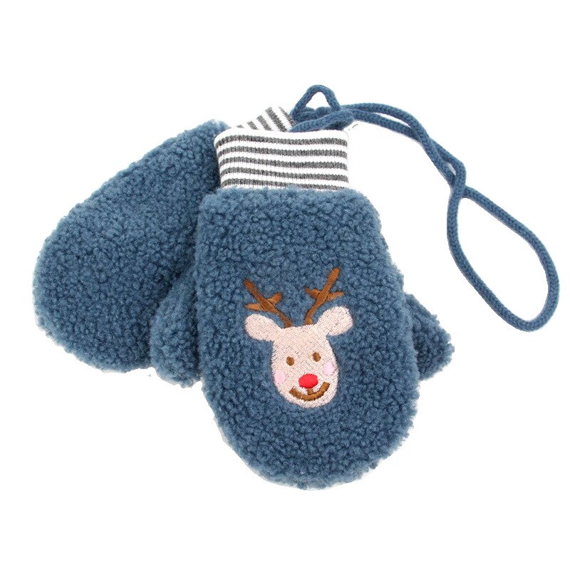 Winter Weihnachten Neue kinder Verdickt Warme Handschuhe Für Mädchen Und Jungen Lamm Samt Handschuhe Kinder Tasche Finger Handschuhe: Blue