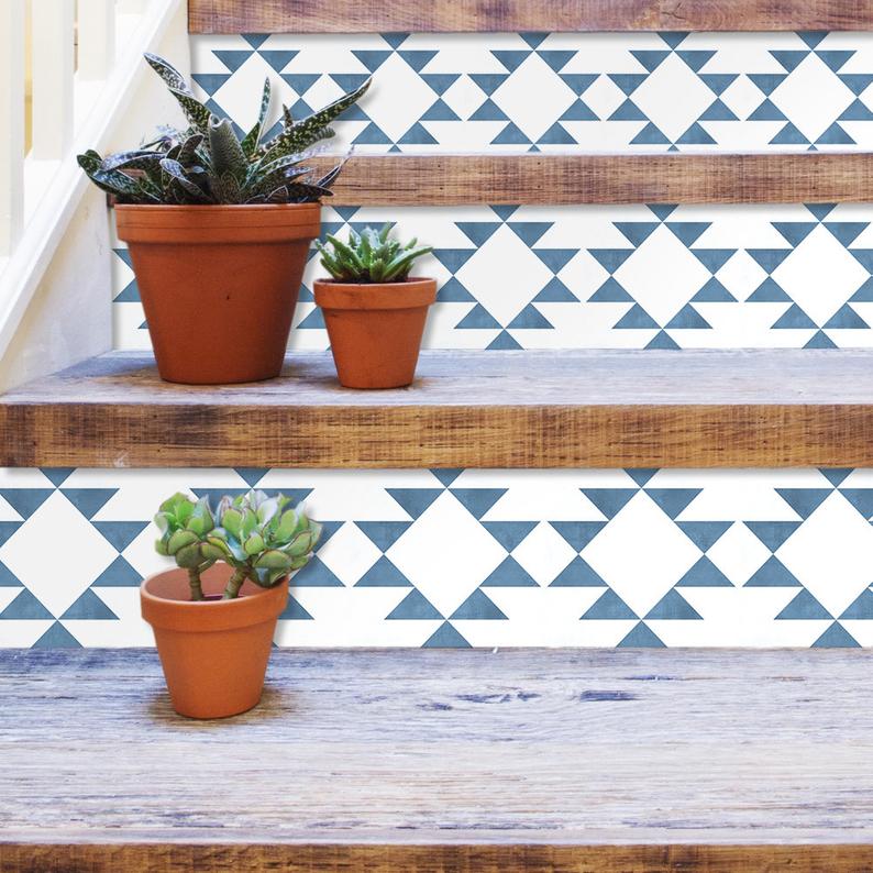 Mediterranean Blue Tile Floor Sticker PVC Bathroom Kitchen Waterproof Wall Sticker Home Decor TV Sofa Wall Art Mural