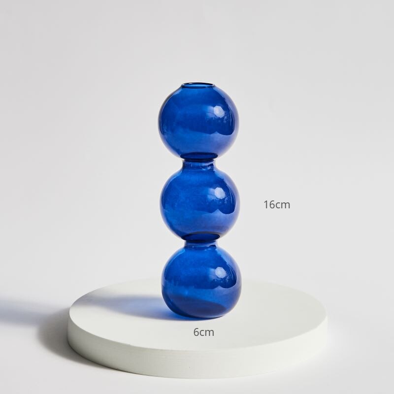 Vase à bulles en verre coloré , Arrangement de fleurs, ornements de Table hydroponique, décoration de maison: Short NavyBlue