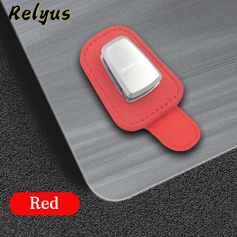 Suede Car Sun Visor Sunglasses Holder Eyeglass Holder Glasses Storage Clip For Skoda Octavia 1 2 3 4 RS A5 A7 Car Accessories: For Octavia Red