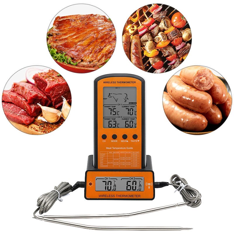 Wireless Remote BBQ Thermometer Dual Probe Digital Cooking Meat Food Oven Thermometer Grilling Smoker Barbecue Cooking Kitchen
