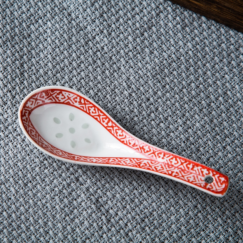 Cuchara sopera de cerámica roja Retro, accesorios de cocina cucharillas, cucharas de arroz, porcelana de Jingdezhen para el hogar