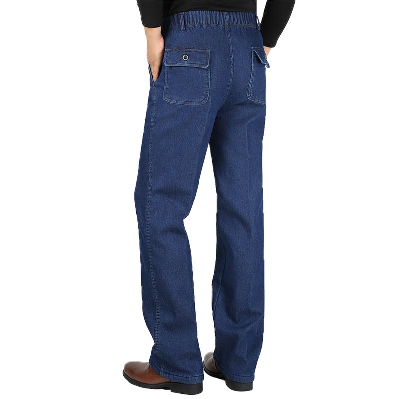 Heren winter worm fleece jeans vader hoge elastische taille fluwelen casual rechte plus size denim broek