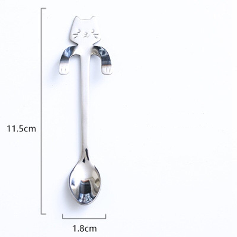 250ML Cute Cat Glass Juice Coffee Cup Milk Tea Coffee Glass Mug Cat Tail Handle Cat Valentine's Day Lover Stainless Spoon: WhiteSpoon