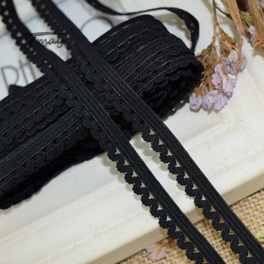 #1351 zwarte tape "s"-vormige golfrandband nylon band kant afwerking elastische banden 8 meter/lot doe-het-zelf stoffen ondergoed broek tailleband