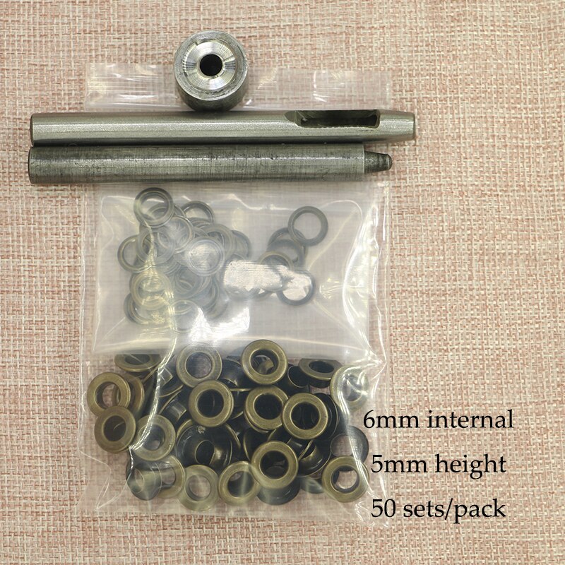 Flugzeug Blende Kupfer Metall Kreisförmige Hohl Nieten und Werkzeuge Abmessungen 50 stücke für 5/6/8/10mm interne durchmesser ösen werkzeuge: 6mm Bronze- Werkzeug