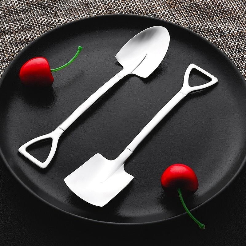 304 stainless steel spade spoon mini short handle round spoon square spoon dessert ice cream cute spoon