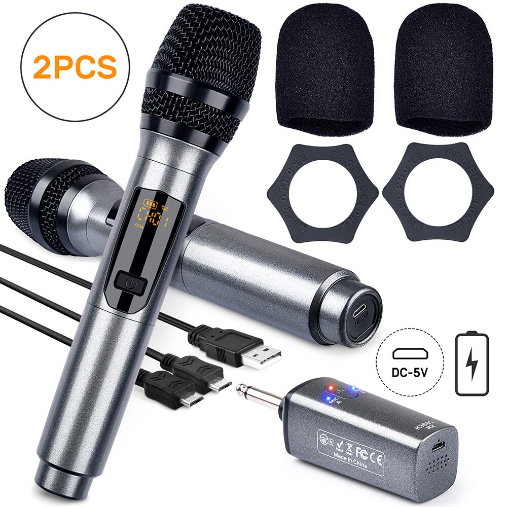 2 pacchetto K380S microfono senza fili microfono video Mic UHF microfono senza fili portatile Mic 2 Mic e 1 ricevitore per famiglia KTV