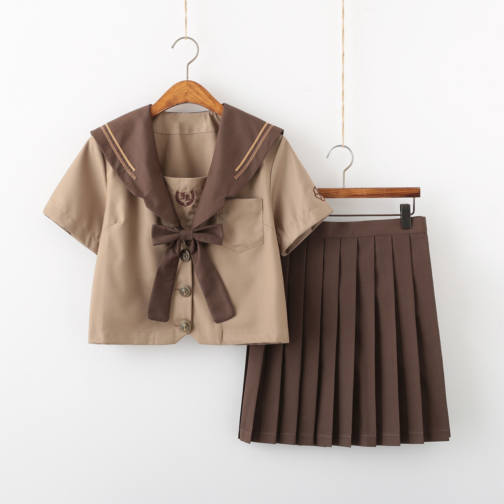 Uniforme JK de talla grande para niñas, uniformes de Escuela Japonesa bordados, trajes de marinero de manga larga para mujer: Short Sleeve Suit / XXL