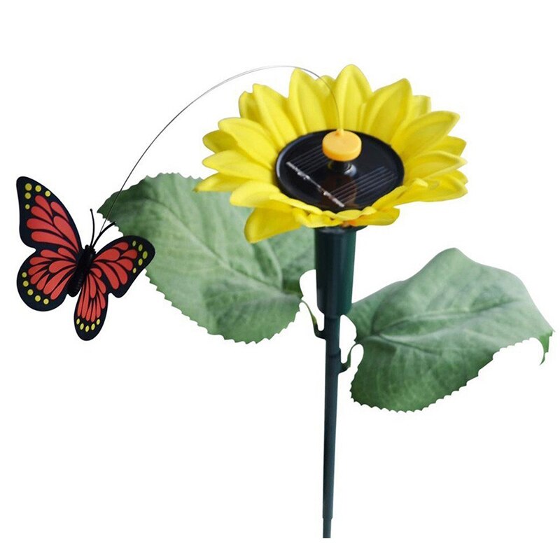 1x Dansen Solar/Batterij Zonnebloem Met Vlinder Op Tuin Plukjes Tuin Gazon Bloempot Flowerbed Ornament Kleur