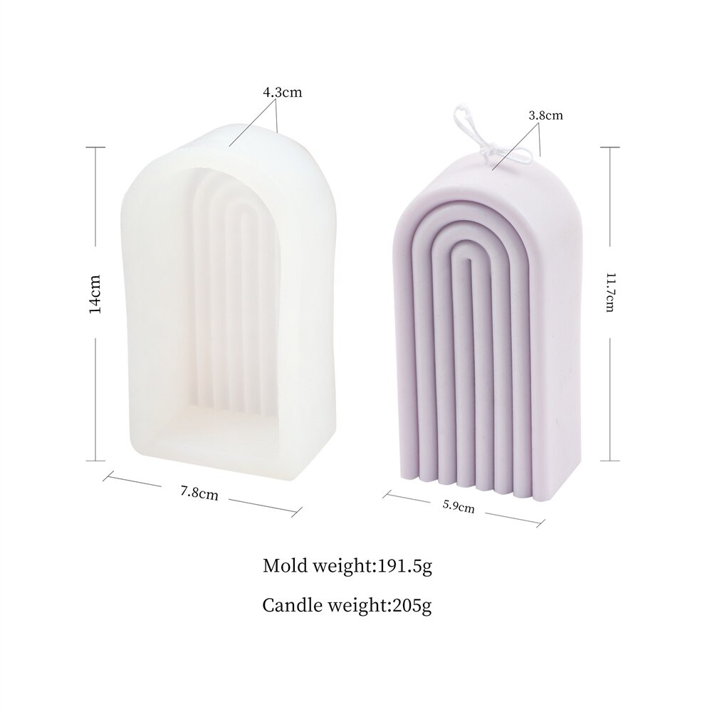Geometric Rainbow Candle Mold Striped U-Shaped Silicone Mold Simple Lines Plaster Epoxy Mould Abstract Architectural Resin Tool: Candle Mold B