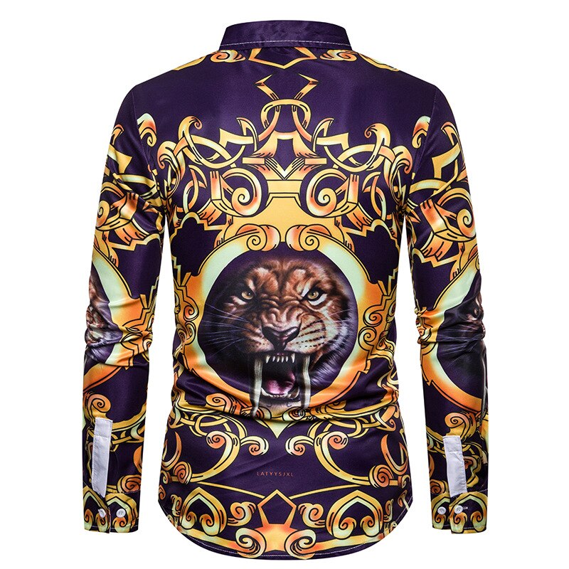 3d tryckta animal tiger herrskjortor casual långärmad camisa social shirt herr camisa hombre hip hop streetwear