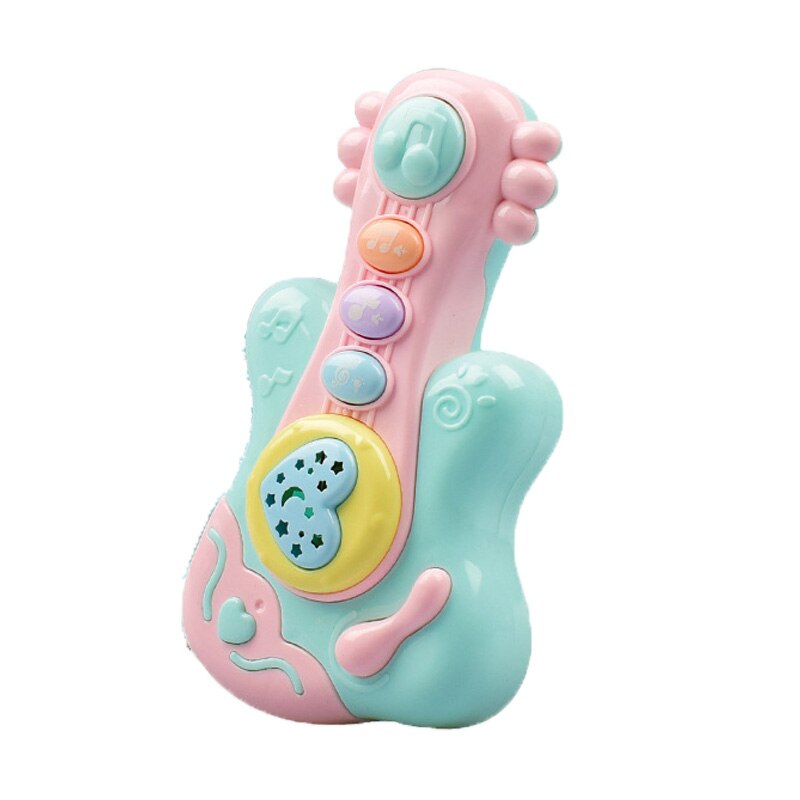 Kleurrijke Projectie Muzikale Baby Rammelaars Speelgoed Knipperende Hand Bells Baby Speelgoed Zuigeling Digitale Grafische Cognitie Educatief Speelgoed: Pink music guitar
