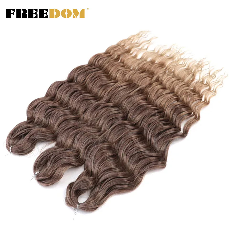 Syntetiske løse dybe bølger fletninger med hårextensions 24 cm dyb krøllet twist hæklet fletning med ombre blond brunt anna hår: P18/613