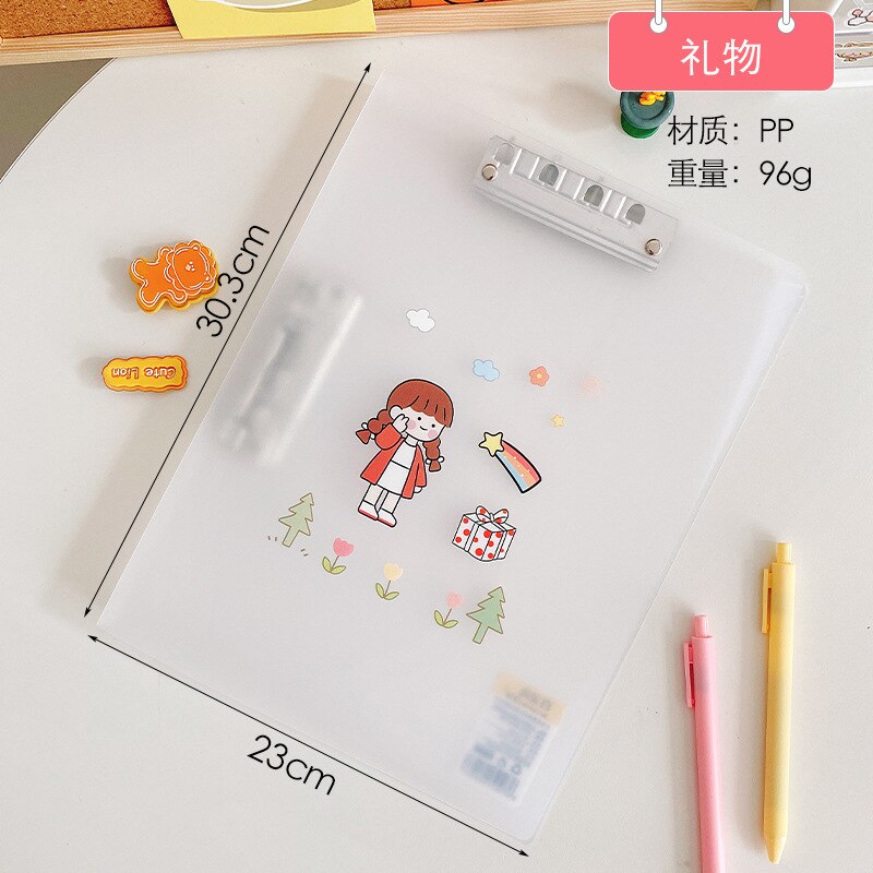 A4 Double File Folder Organizer Transparent Plastic Folder for Students with Double Strong Folder Office Supplies Stationery: Girl Heart Gift