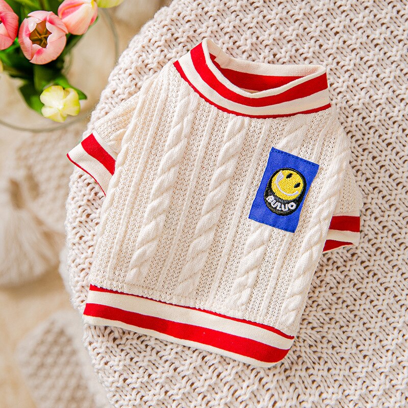 Dog Cat Sweater Preppy Style Pet Puppy Winter Warm Clothes Apperal for Dogs Cats: white / XS