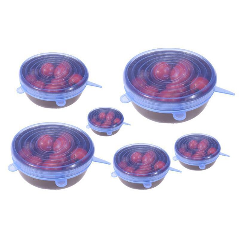 6 pc/set multifuncional manter fresco selo silicone tampas de alimentos acessórios de cozinha stretchable plástico embalagem de alimentos envoltório tigela tampa: blue
