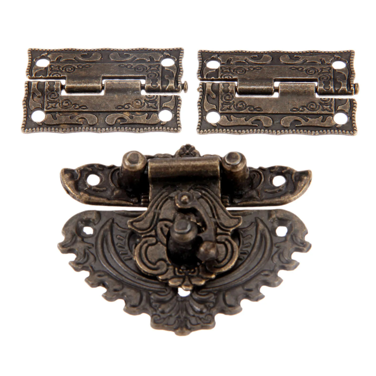 3 teile/satz Antike Bronze- Vorhängeschloss Holz Kasten verriegeln Haspe + Koffer Schrank Scharnier Möbel Dekorative Hardware- retro