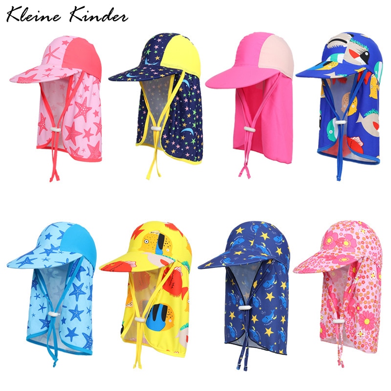Gorra para niños con protección de cuello cubre el sol para niños gorra de natación UV de sombrero de ala grande playa ajustable de verano con cubierta de oreja