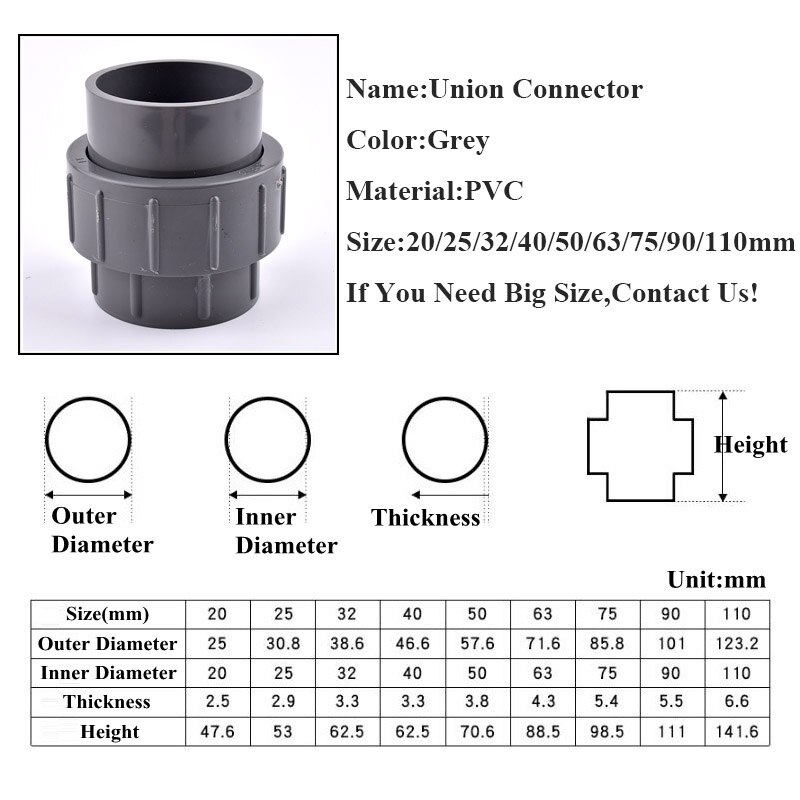 1~20pcs 20~110mm PVC Pipe Union Connector Garden Irrigation Aquarium Fish Tank Tube Watering Adapter Fittings Joints