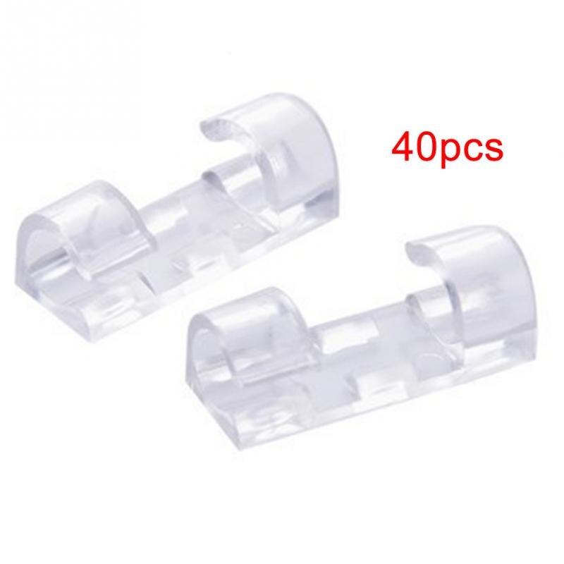Abrazaderas de Cable de pared de escritorio de gestión, ganchos adhesivos para cables del coche, bobinador de cables, organizador de soporte, 40 Uds.: Transparent