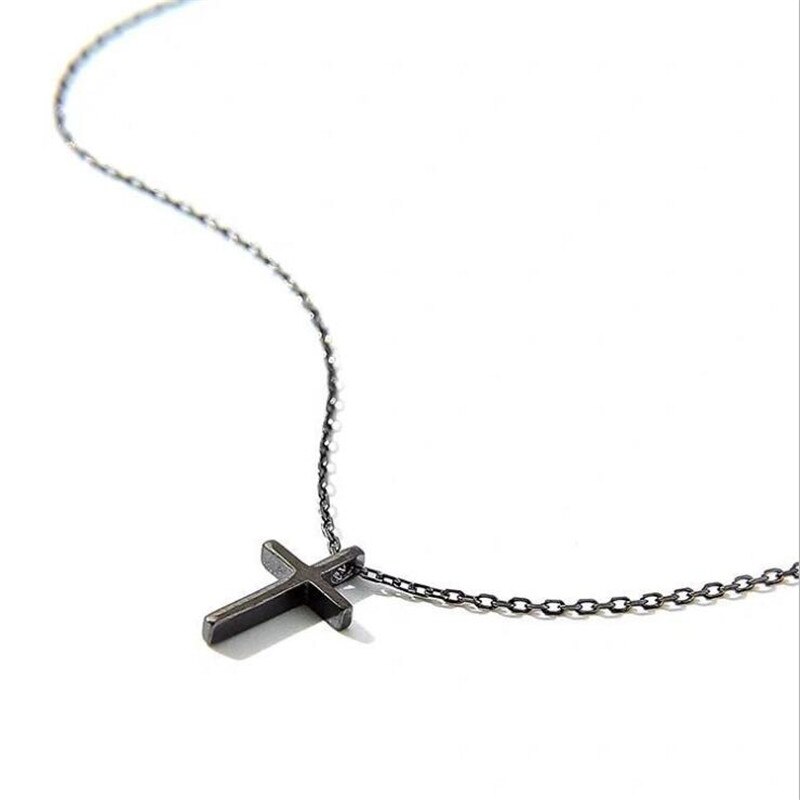 Simple populaire 925 en argent Sterling plaqué croix personnalité noir tour de cou clavicule chaîne pendentif colliers H554