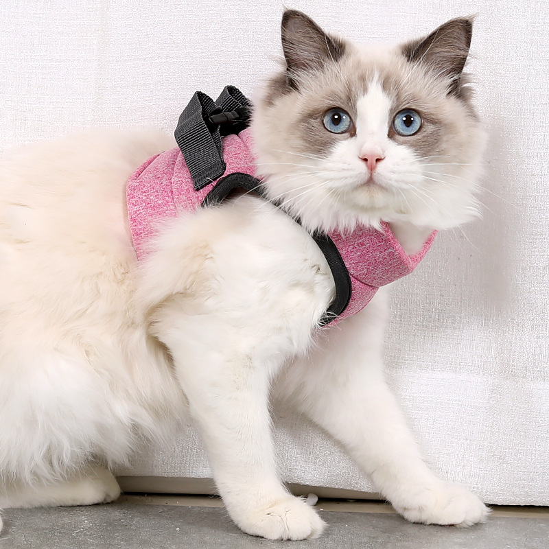 Cat Harness Leash Adjustable Safety Belt Vest Breathable Comfortable Cat Walking Lead Leash Kitten Small Dogs Pet Accessories: Pink / S