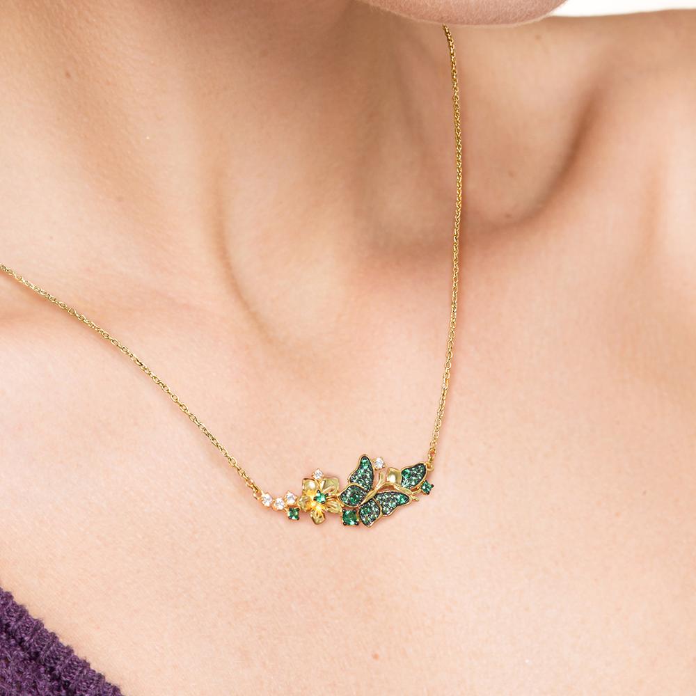 Santuzza Zilveren Ketting Voor Vrouw Echt 925 Sterling Zilver Goud Kleur Elegante Groene Vlinders Ketting Party Fijne Sieraden