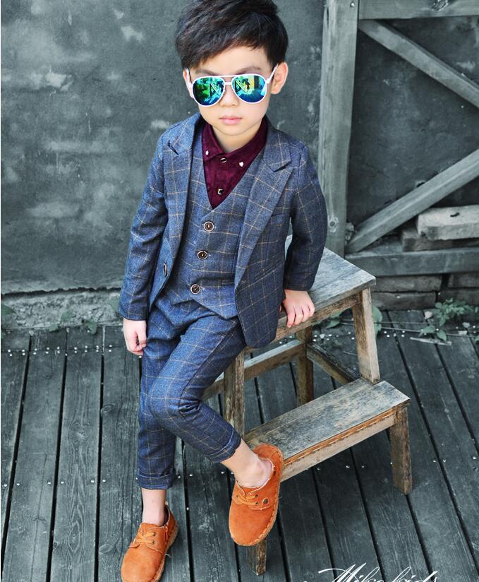 3 delar barn pojkar formell kavaj jacka väst och byxor klänning kostym set för fest slim fit dresswear kostym set: Grå / 8