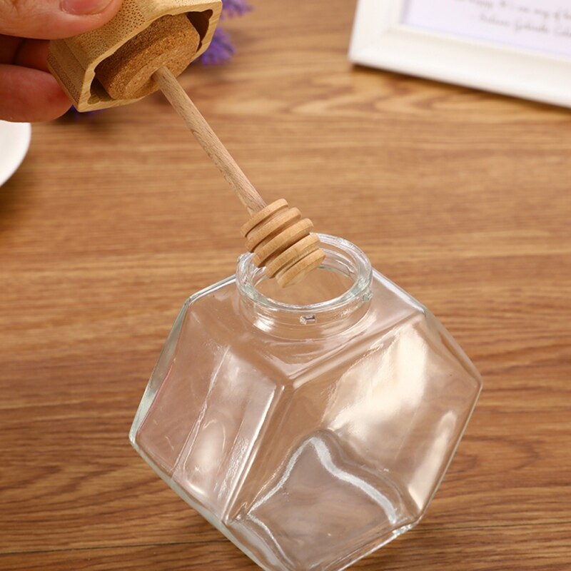 Tarro de miel de vidrio para el hogar, Mini envase de miel pequeño con barra de agitación de madera, 220ML/380ML