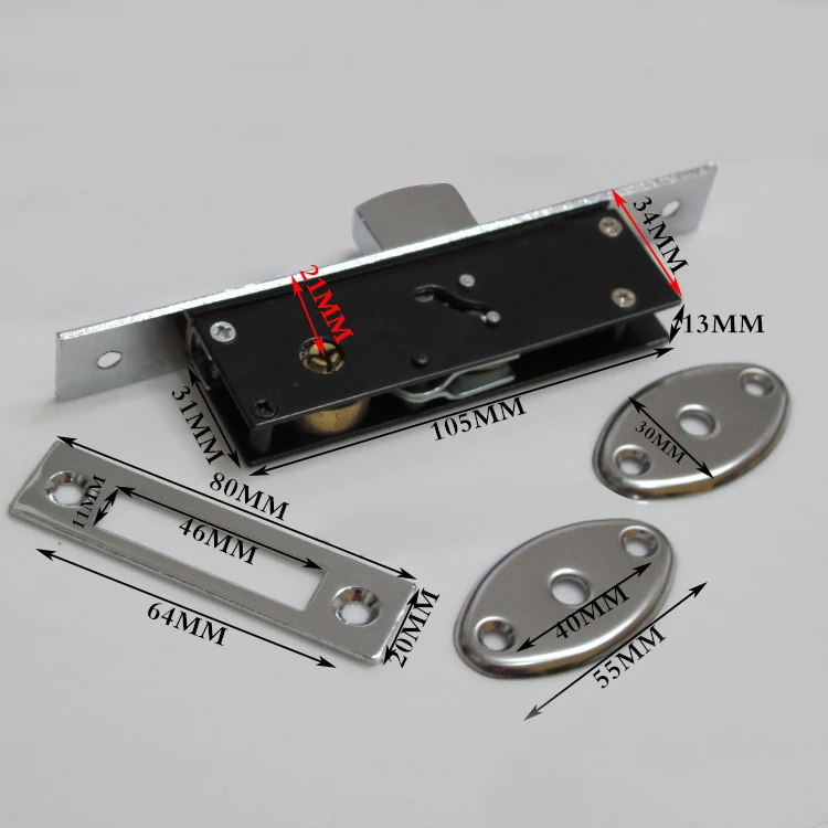 Cerradura de gancho para puerta corredera, cerraduras de ventana de aleación de aluminio, cerradura de suelo de puerta de madera de seguridad antirrobo con llaves cruzadas para puerta de madera: YELLOW