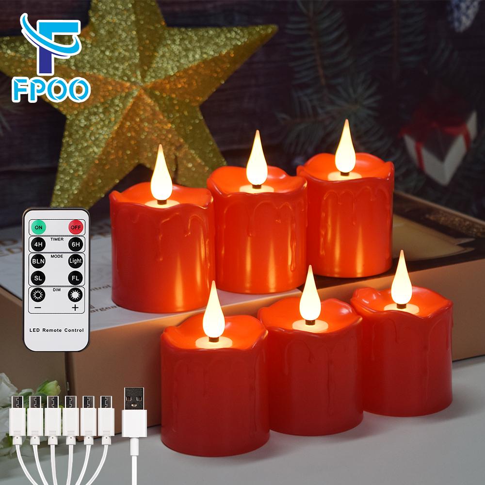 Candele LED ricaricabili FPOO con timer remoto, candela votiva impermeabile, decorazione domestica, San Valentino, luce da tè, 6 pezzi