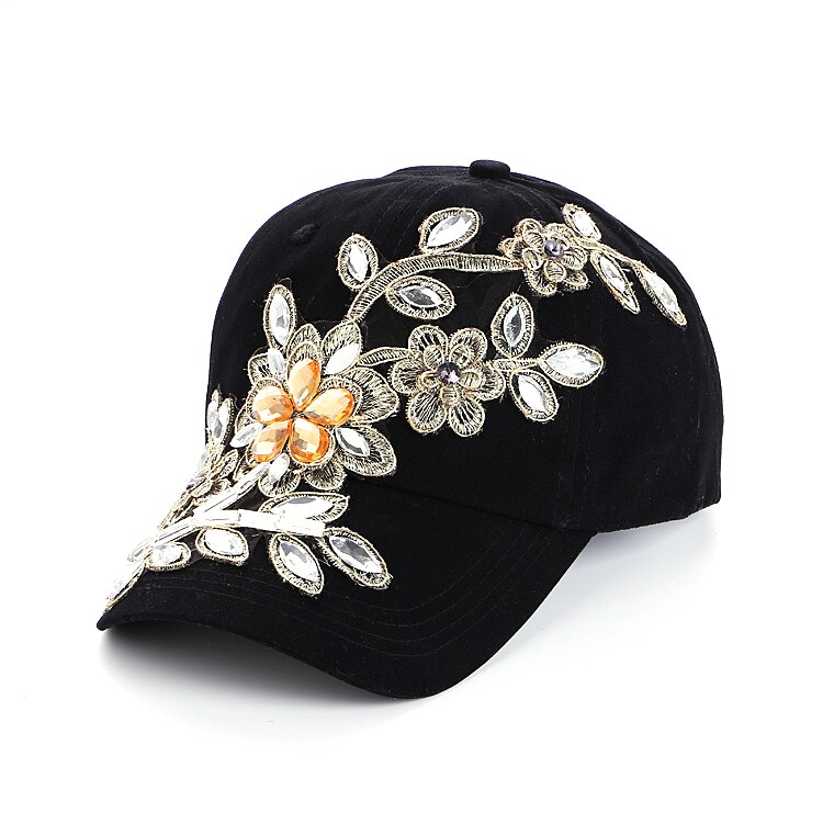 verano mujeres delicadas diamante gorra de béisbol flor Snapback estilo señora Jeans sombreros: 3