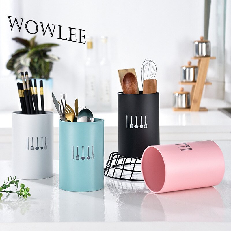 Stainless Steel Cutlery Holder Drainer Rack Home Kitchen Round Chopsticks Storage Tube Spoon Fork Organizer Shelf Spoon Holder